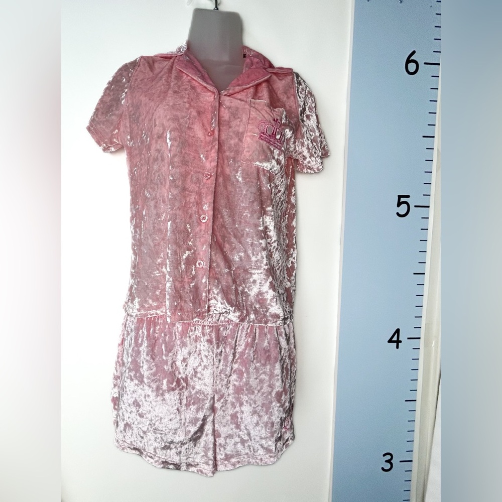 Juicy‎ Couture 2PC Pajama Set Barbiecore Crushed Velvet Pink XS